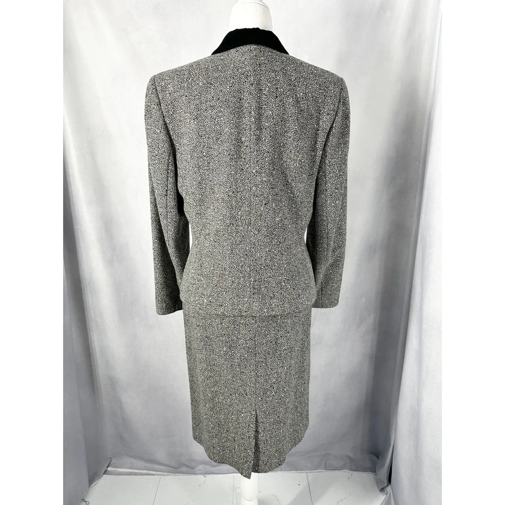 Pendleton Gray Wool Tweed Black Retro Blazer‎ Skirt Suit Women's Size 8/10